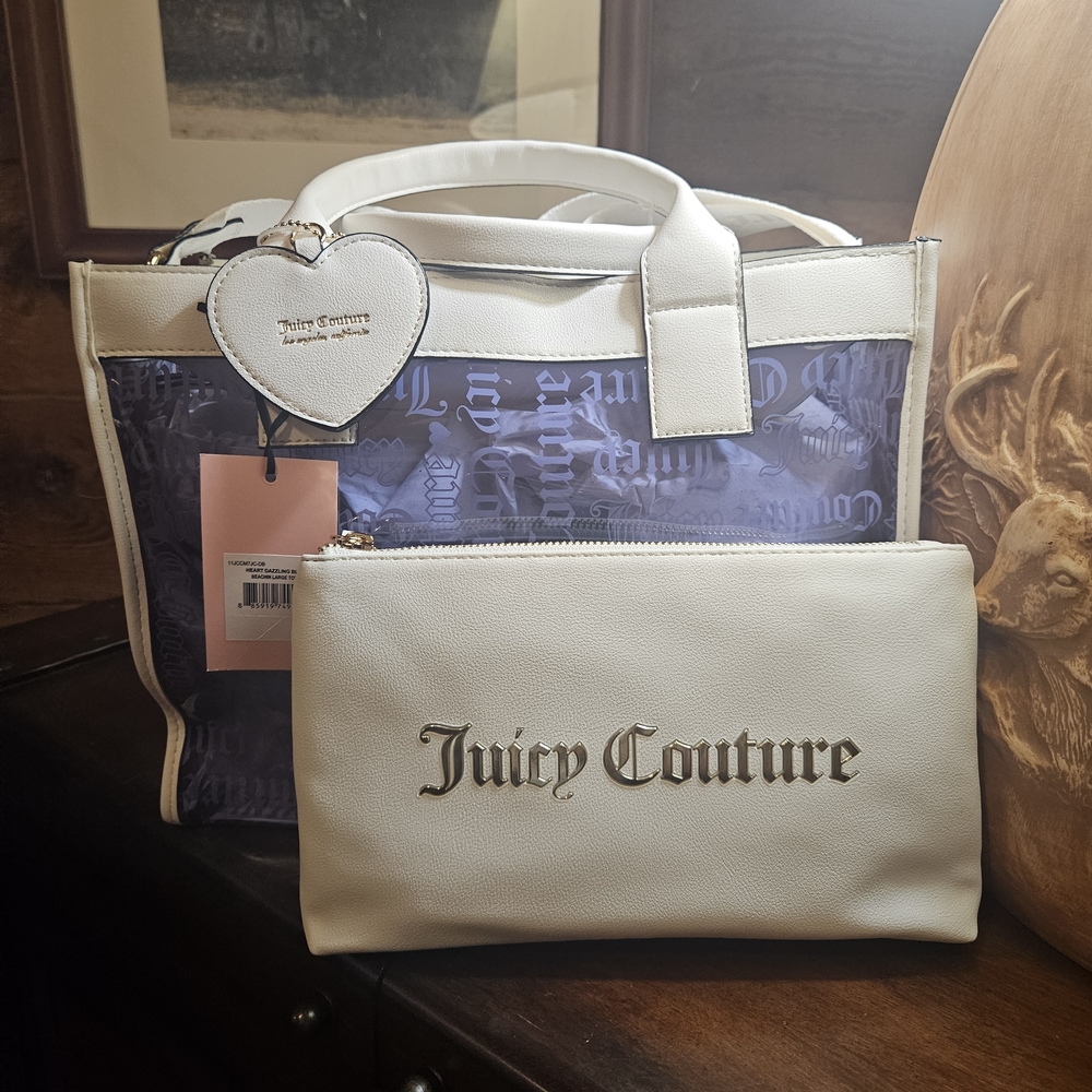 Juicy Couture Dazzeling Blue/purple Tote Bag With Cosmetic Bag